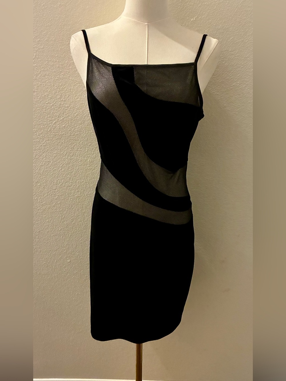 Vintage Frederick's of Hollywood black mesh cut out Mini Bodycon Dress -Medium